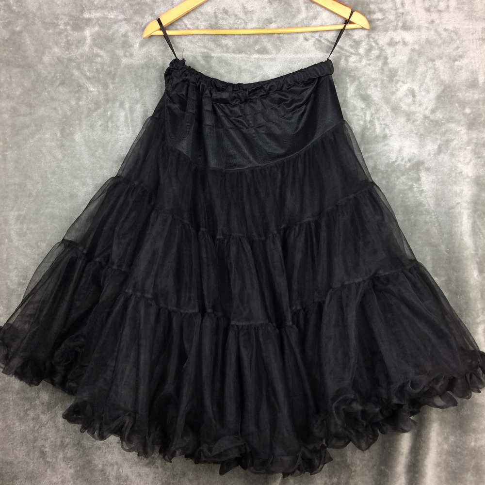 Hell Bunny Skirt Rockabilly Black‎ Full Volume Petticoat 28" Length L - XXL